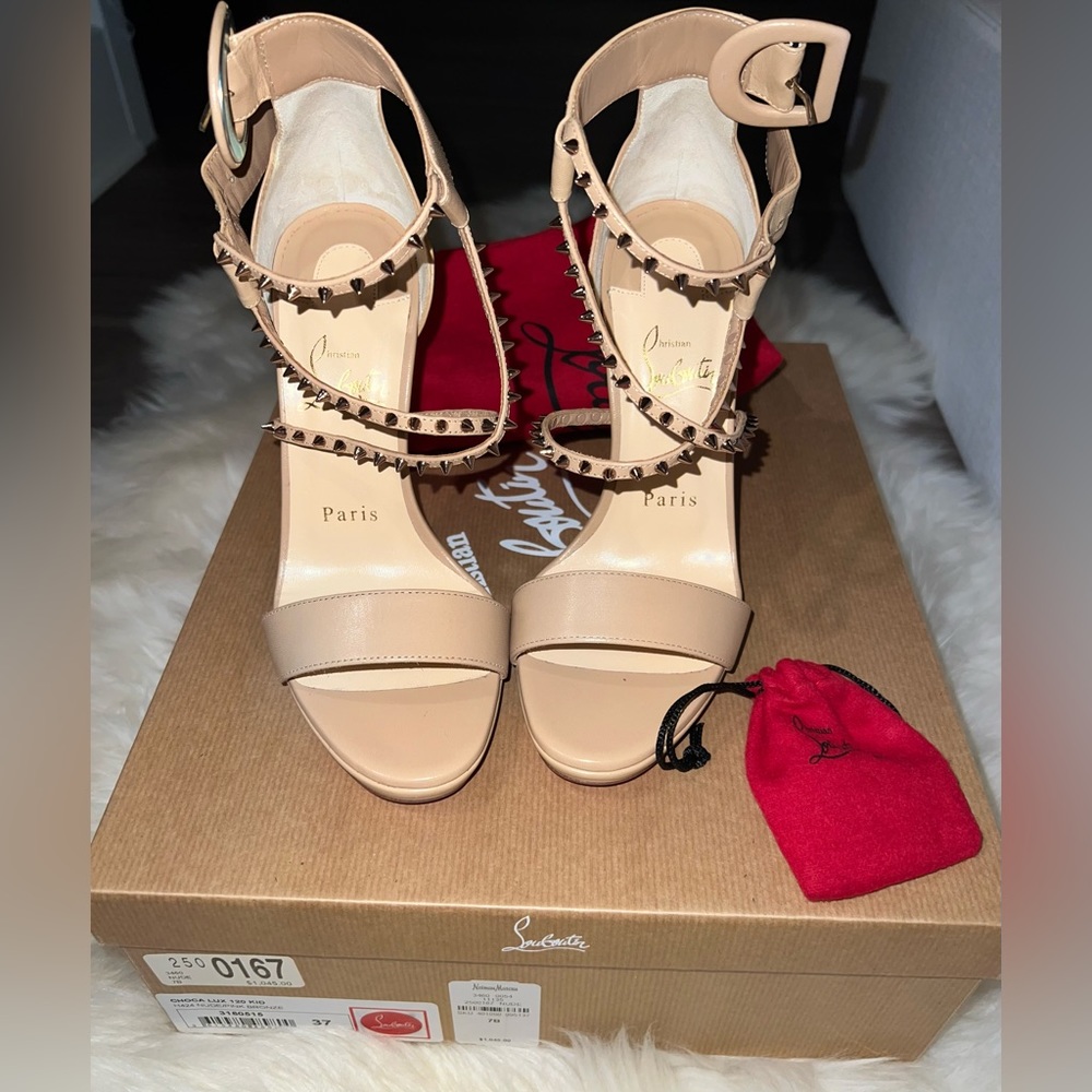 Christian Louboutin Choco lux 120 sz 37/7 Nude pink bronze studded stiletto